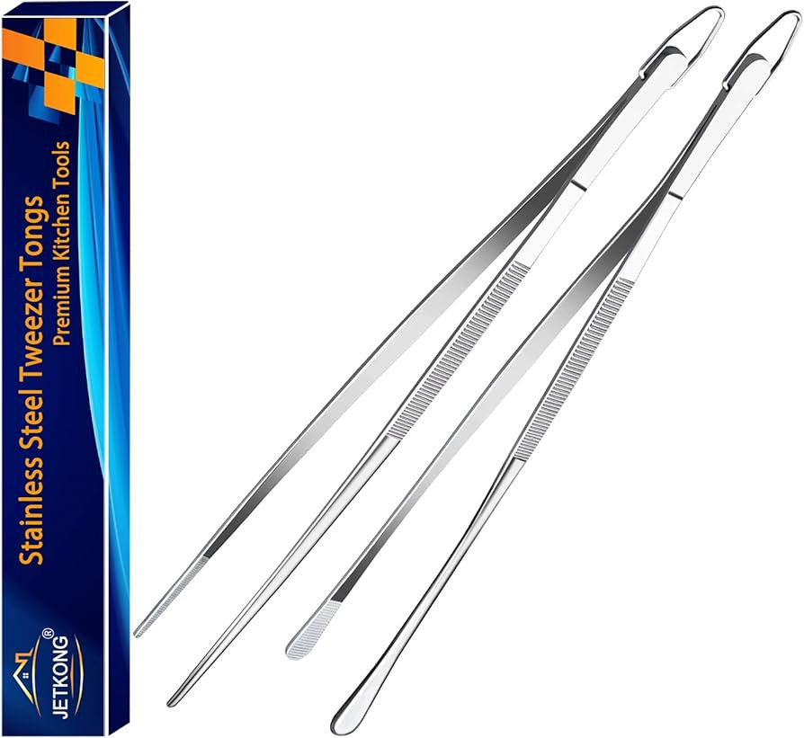 JETKONG 2 Pcs 12-Inch Kitchen Tweezers Fine Tweezer Tongs Extra-Long Stainless Steel Cooking Twee... | Amazon (US)