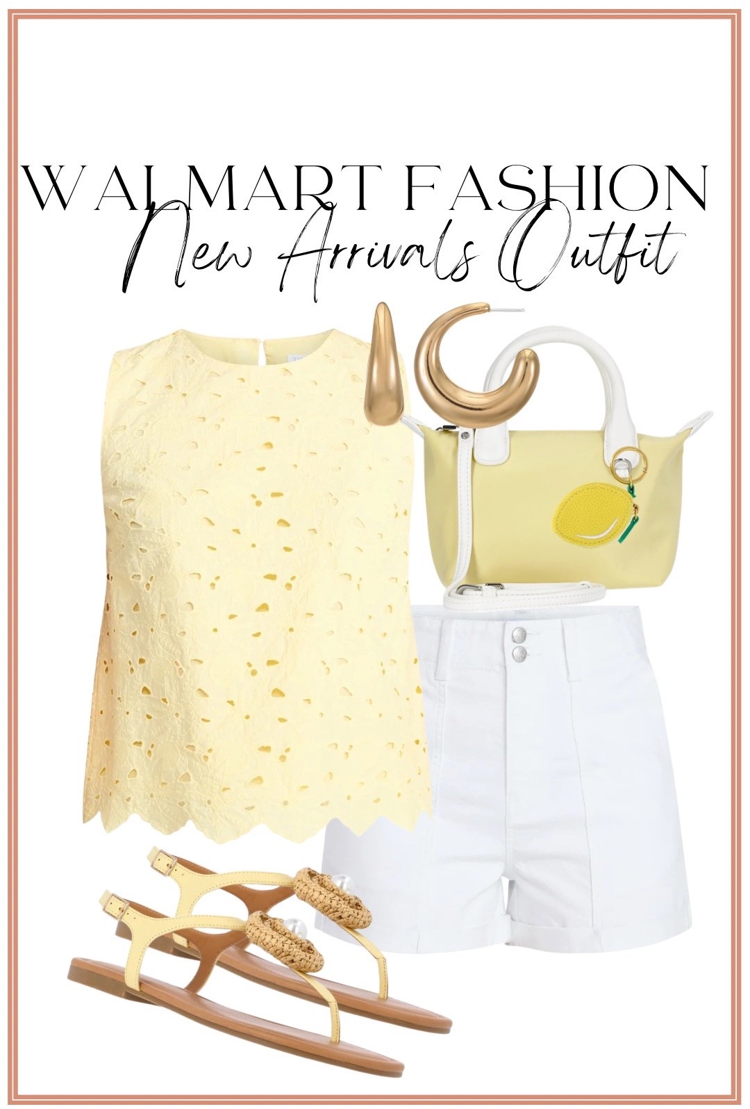Walmart fashion new arrivals keep getting better and this outfit is proof 💛
This look feels so high-end but everything is from Walmart and so affordable.

The yellow eyelet top is the cutest spring piece, paired with crisp white shorts, raffia sandals, and the sweetest lemon bag for the perfect fresh spring outfit. This is giving designer / boutique vibes for a fraction of the price.

Perfect for spring break, vacation, brunch, or everyday mom life.

Walmart fashion is so good right now.

#WalmartFashion #WalmartOutfit #WalmartStyle #SpringOutfit #AffordableFashion #WalmartFinds #SpringStyle #MomStyle #CasualOutfit #WalmartNewArrivals #VacationOutfit #LTKStyle

#LTKootd #LTKPetite