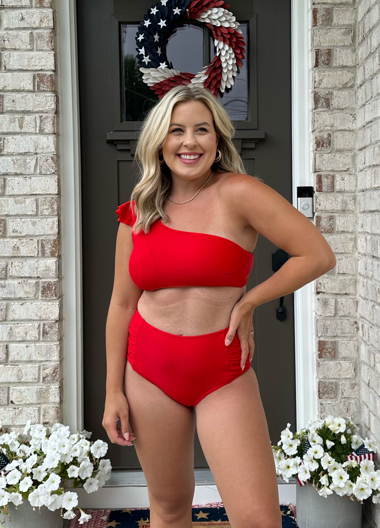 Red amazon swimsuit size M. Very flattering. 

#LTKswim