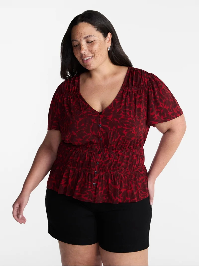 Terra & Sky Women\u2019s Plus Femme Smocked Top, Sizes 0X-5X | Walmart (US)