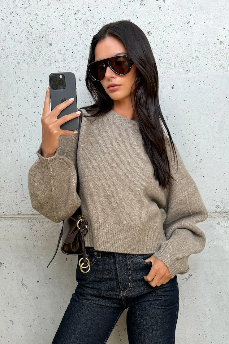 Rylie Balloon Sleeve Sweater - Dynamite - Black - Women Clothing | Dynamite Clothing