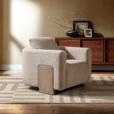 Tryne Modern Upholstered Accent Chair, Latte Linen Armchair with Solid Wood Legs | Wayfair North America