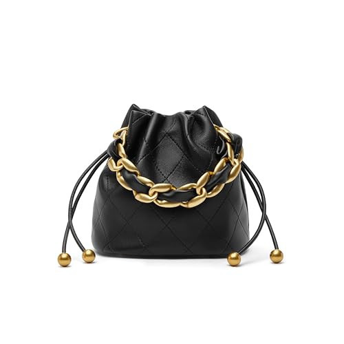 DORIS&JACKY Small Quilted Drawstring Bucket Purse Designer Crossbody Shoulder Bag For Women (1-Black) | Amazon (US)
