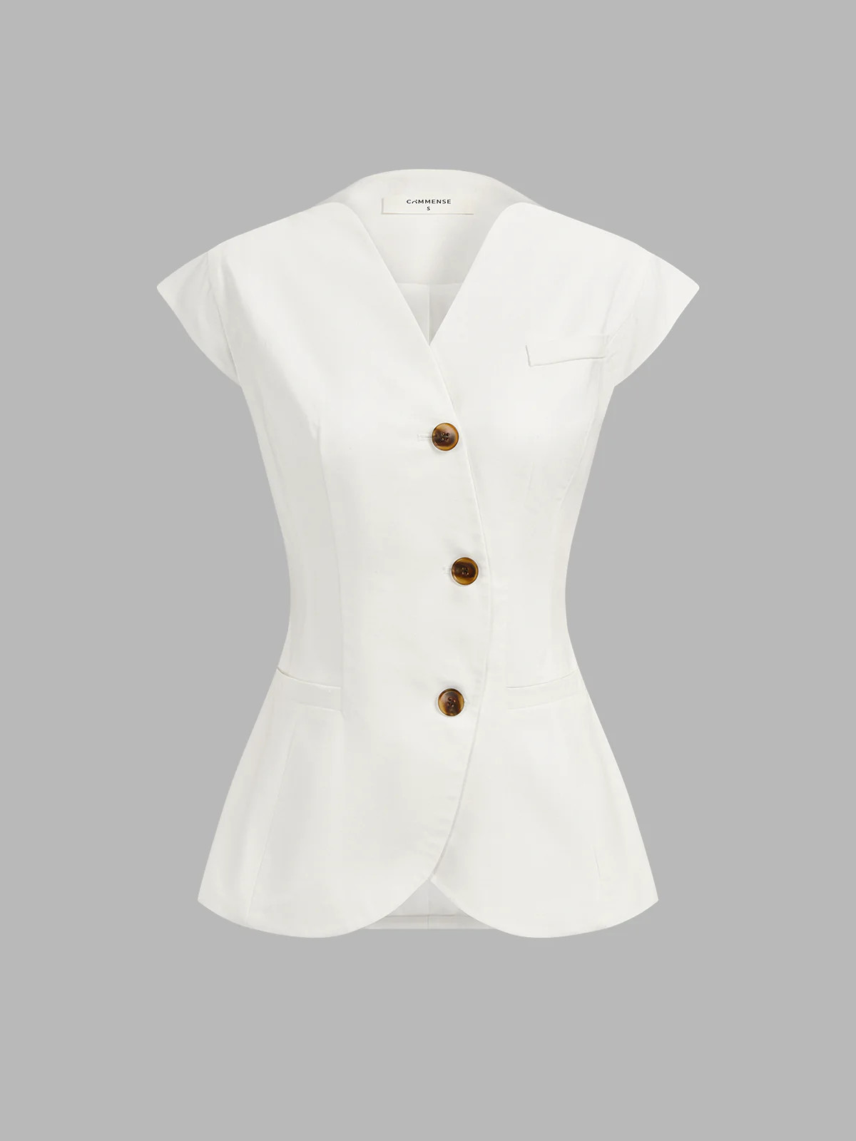 Linen Blend Cap Sleeve Asymmetric Vest | Commense