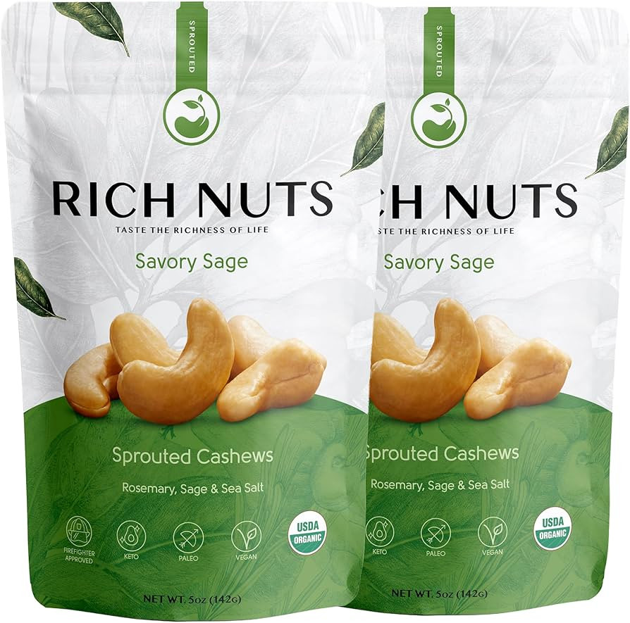 Rich Nuts Savory Sage Gourmet Sprouted Cashews | Vegan, Paleo, Keto | Made with Organic Rosemary,... | Amazon (US)