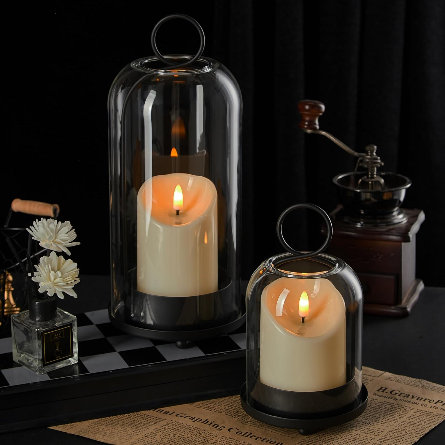 5"&4" Metal Candle Holder with Handmade Glass Dome in Brass & 2 Timer Candles, Set of 2 Versatile... | Amazon (US)