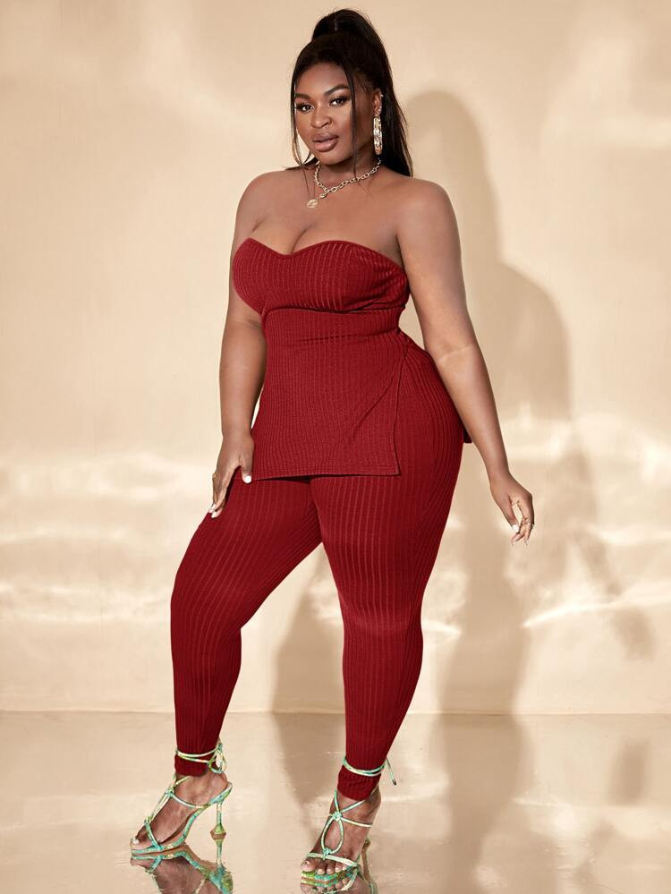 SHEIN SXY Plus Split Hem Rib-knit Tube Top & Leggings Set
       
              
              $1... | SHEIN