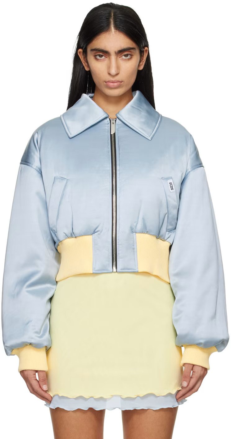 Blue Cropped Bomber Jacket | SSENSE
