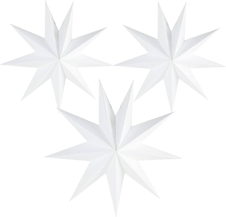 3Pcs White 9-Pointed Paper Star Lanterns 12 Inch Christmas 3D Paper Star Hanging Lampshade Decora... | Amazon (US)