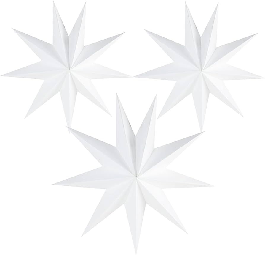 3Pcs White 9-Pointed Paper Star Lanterns 12 Inch Christmas 3D Paper Star Hanging Lampshade Decora... | Amazon (US)