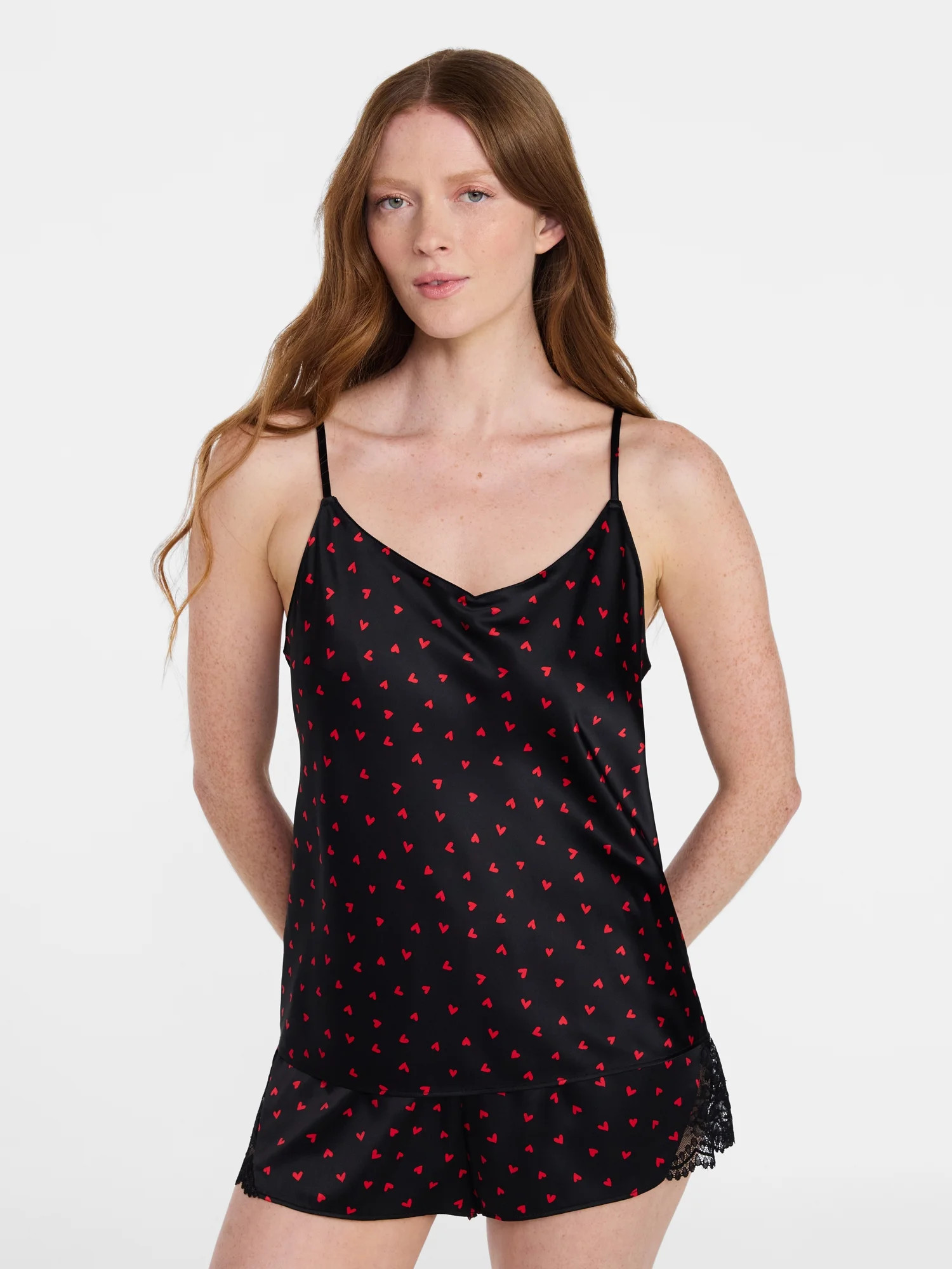 Joyspun Women’s Lace Trim Satin Cami and Shorts Set, Sizes S-3X | Walmart (US)