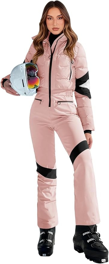 Yousify Womens Onesie Ski Suit Winter Outdoor Sports Warm Waterproof Snowsuit Color Block Jumpsui... | Amazon (US)