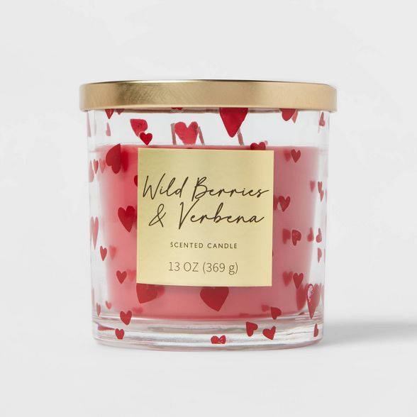 13oz Valentine&#39;s Glass Jar Candle with Lid Wild Berries and Verbena - Threshold&#8482; | Target