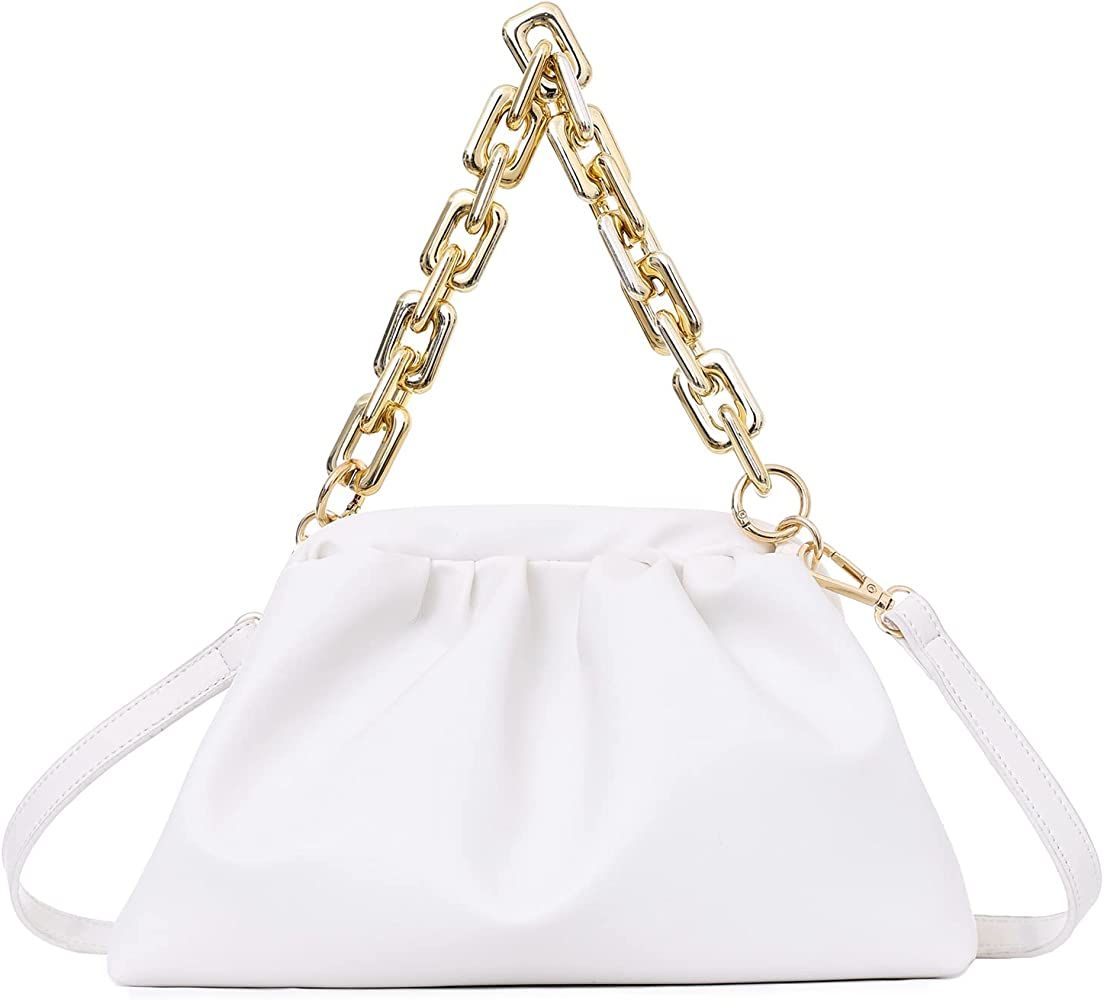 PRETTYGARDEN Women's Crossbody Handbags Chain Link Pouch Bag Cloud-Shaped Dumpling Clutch Ruched Sho | Amazon (US)