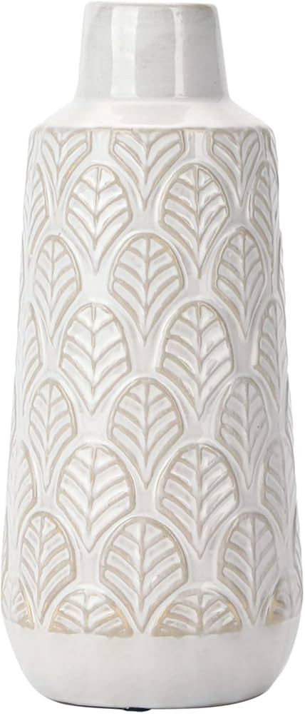 LiteViso 10 Inch White Ceramic Vase for Flowers, Boho Flower Vase for Home Decor, Beige Off-White... | Amazon (US)