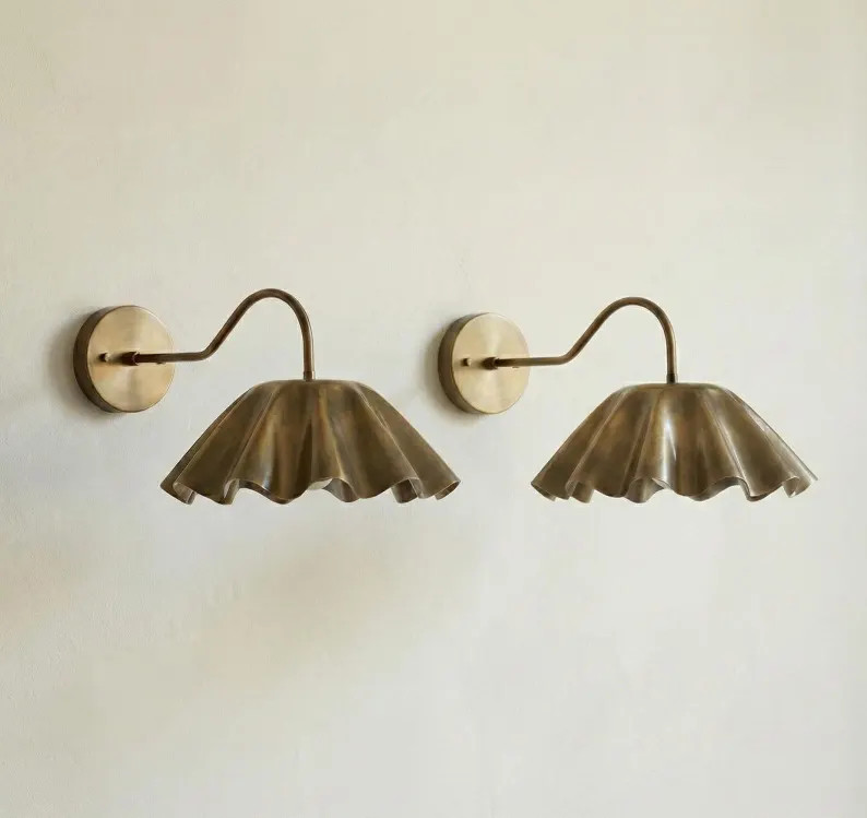 Vintage Brass Ruffle Shade Wall Sconce \u2013 Mid Century Modern Scalloped Lamp Fixture | Etsy (Global)