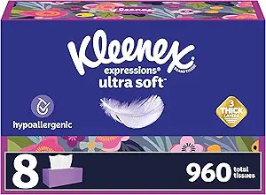 Kleenex Expressions Ultra Soft Facial Tissues, 8 Flat Boxes, 120 Tissues per Box, 3-Ply | Amazon (US)