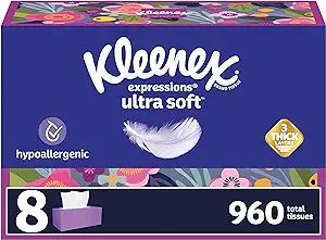 Kleenex Expressions Ultra Soft Facial Tissues, 8 Flat Boxes, 120 Tissues per Box, 3-Ply | Amazon (US)