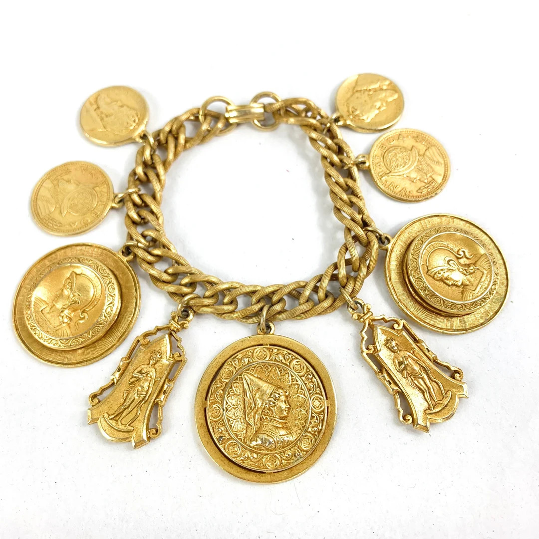 Coin Charm Bracelet, Chunky Spanish Revival, Rare Beauty Vintage | Etsy (US)