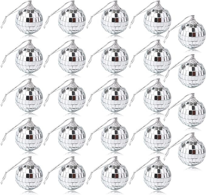 24 Pcs Silver Disco Mirror Ball for Party Decoration, Christmas Tree Wedding Birthday Party Ornam... | Amazon (US)