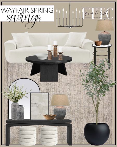 Wayfair Spring Savings. Follow @farmtotablecreations on Instagram for more inspiration. 

Amber Lewis x Loloi Alie Taupe / Dove Area Rug. Minimore Modern Style Sofa 91" Round Arm Sofa. Mattelynn Coffee Table. Faux Eucalyptus Tree in Pot. Dorlis Fiberstone Pot Planter. Henn 78.75'' Solid Wood Console Table.  Sabine Metal Arch Wall Mirror. White Grunge Paint Stroke Collage Abstract Shapes Framed On Canvas Painting. Elia Earthenware Table Vase. Cherry Blossom Stems, Bushes, And Sprays Arrangement (Set of 6). Houa 27.5" Table Lamp. Eva Glass End Table. Tabletop Candlestick. Mahtotopa Handmade Wood Decorative Bowl. Mable Stoneware Decorative Bowl. Ashyla Wood Decorative Bowl. Helene Upholstered Storage Ottoman. Lily-Louise Classic / Traditional Chandelier Farmhouse 8 Light Rustic Iron Candle Hanging Lights. Living Room Inspiration. Wayfair Deals. Home Deals. Affordable Home Decor. 

#LTKhome #LTKfindsunder50 #LTKsalealert