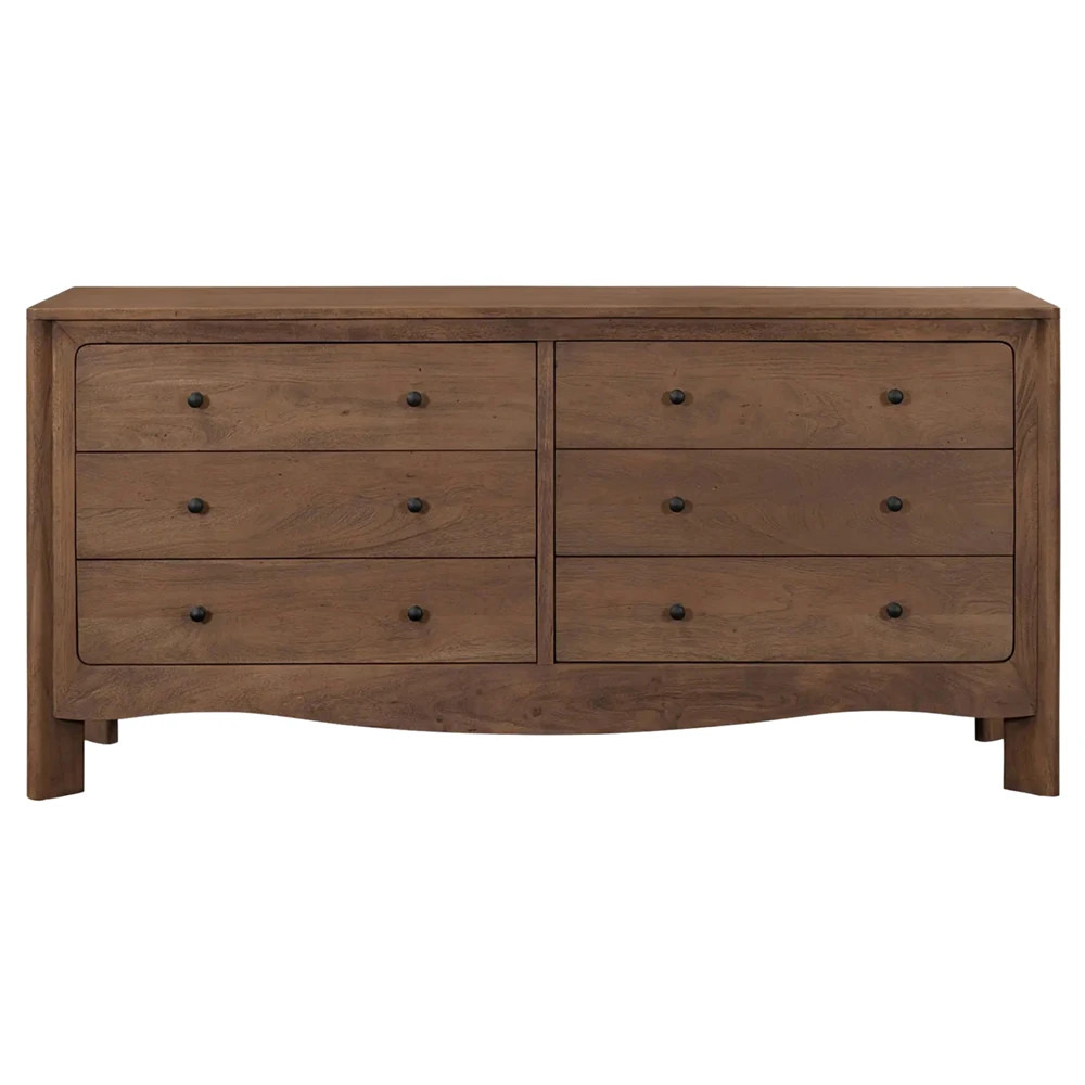 Anya Updated Traditional Dark Brown Acacia Wood Double Dresser | Kathy Kuo Home