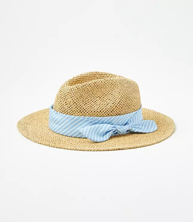 Striped Tie Straw Fedora | LOFT