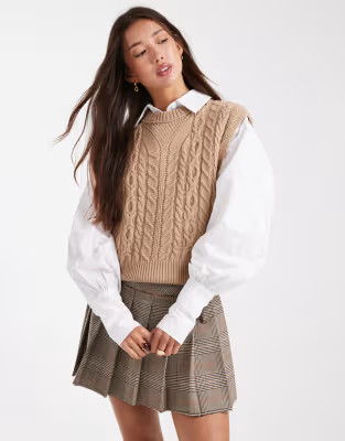 ASOS DESIGN multi cable knit nipped waist tank top in toffee | ASOS (Global)