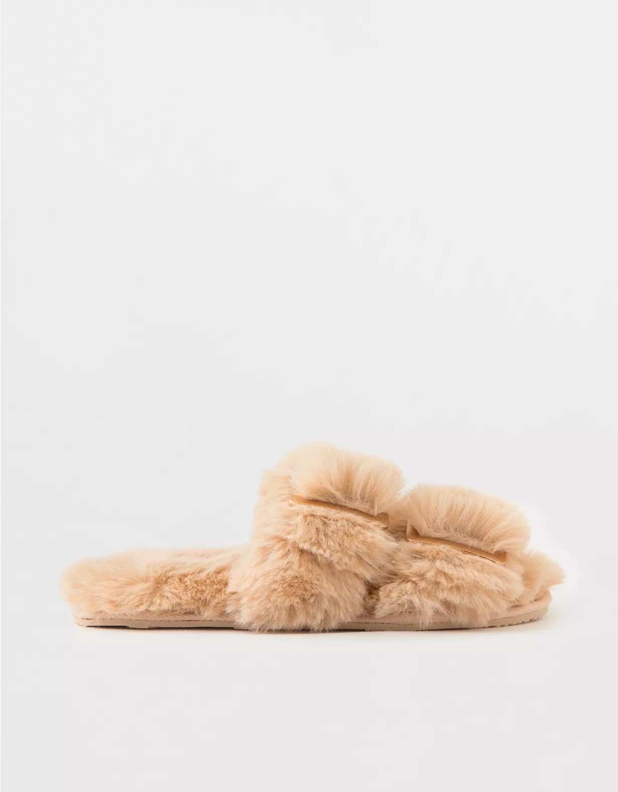 Aerie Fuzzy Double Strap Slippers | Aerie
