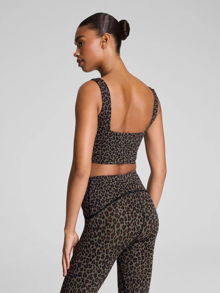 SPANX Leopard Get Moving Printed Crop Top With Shelf Bra | Next US