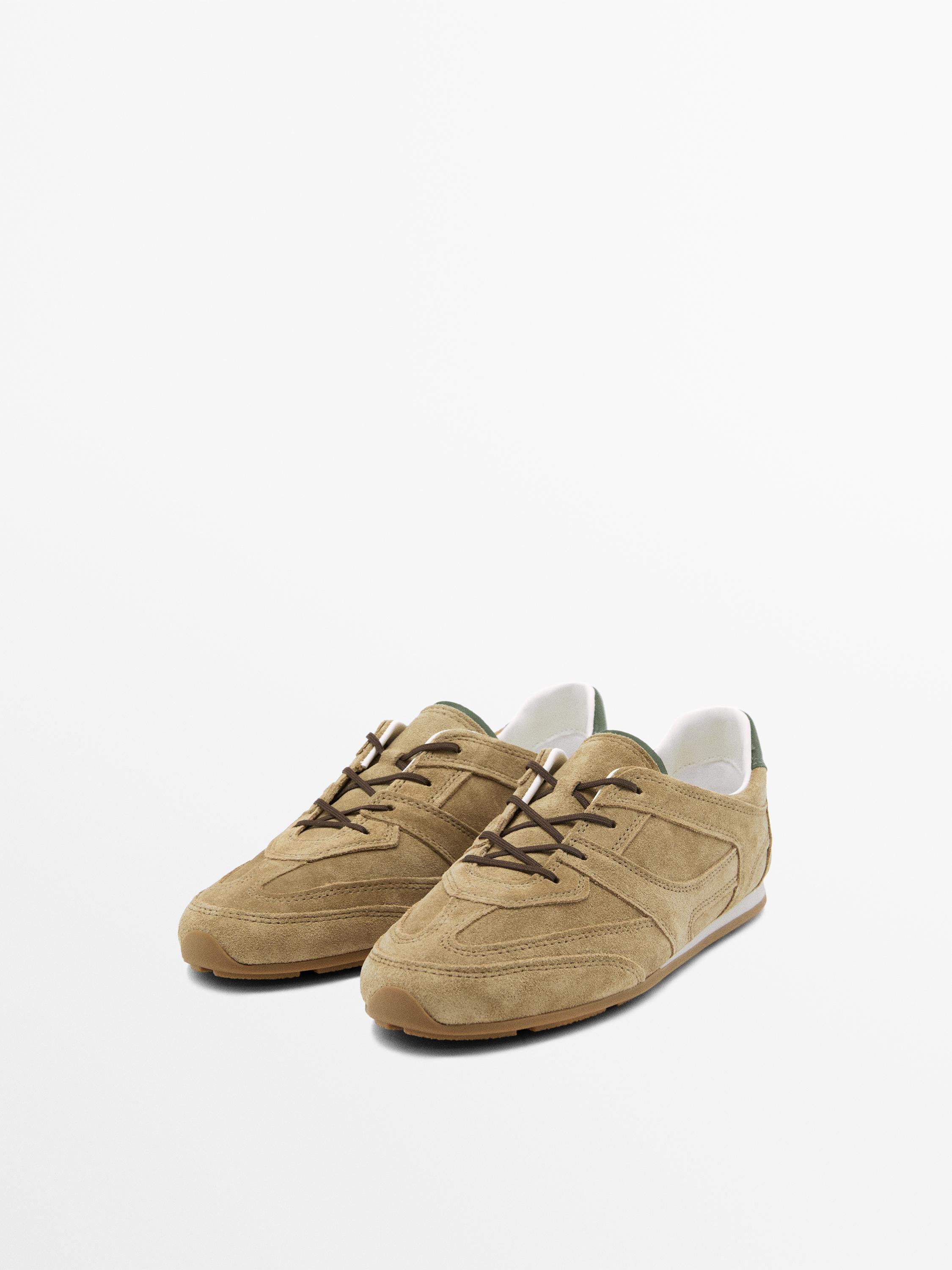 Split leather trainers with piece details | Massimo Dutti UK