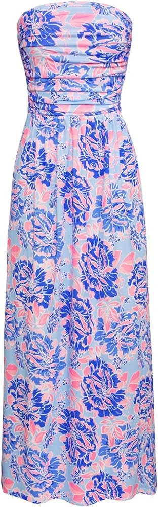 GRACE KARIN Women Strapless Dress Casual Loose Ruched Long Maxi Dress with Pockets | Amazon (US)