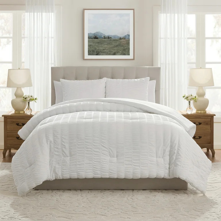 My Texas House Stria 2-Piece Bright White Seersucker Comforter Set, Twin/Twin XL | Walmart (US)