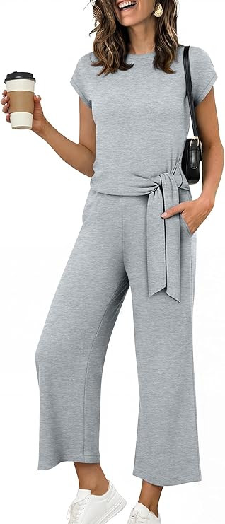 ANRABESS Women's 2 Piece Outfit, Cap Sleeve Top & Wide Leg Pants, Airport Fabric, All-Day Cozy fo... | Amazon (US)