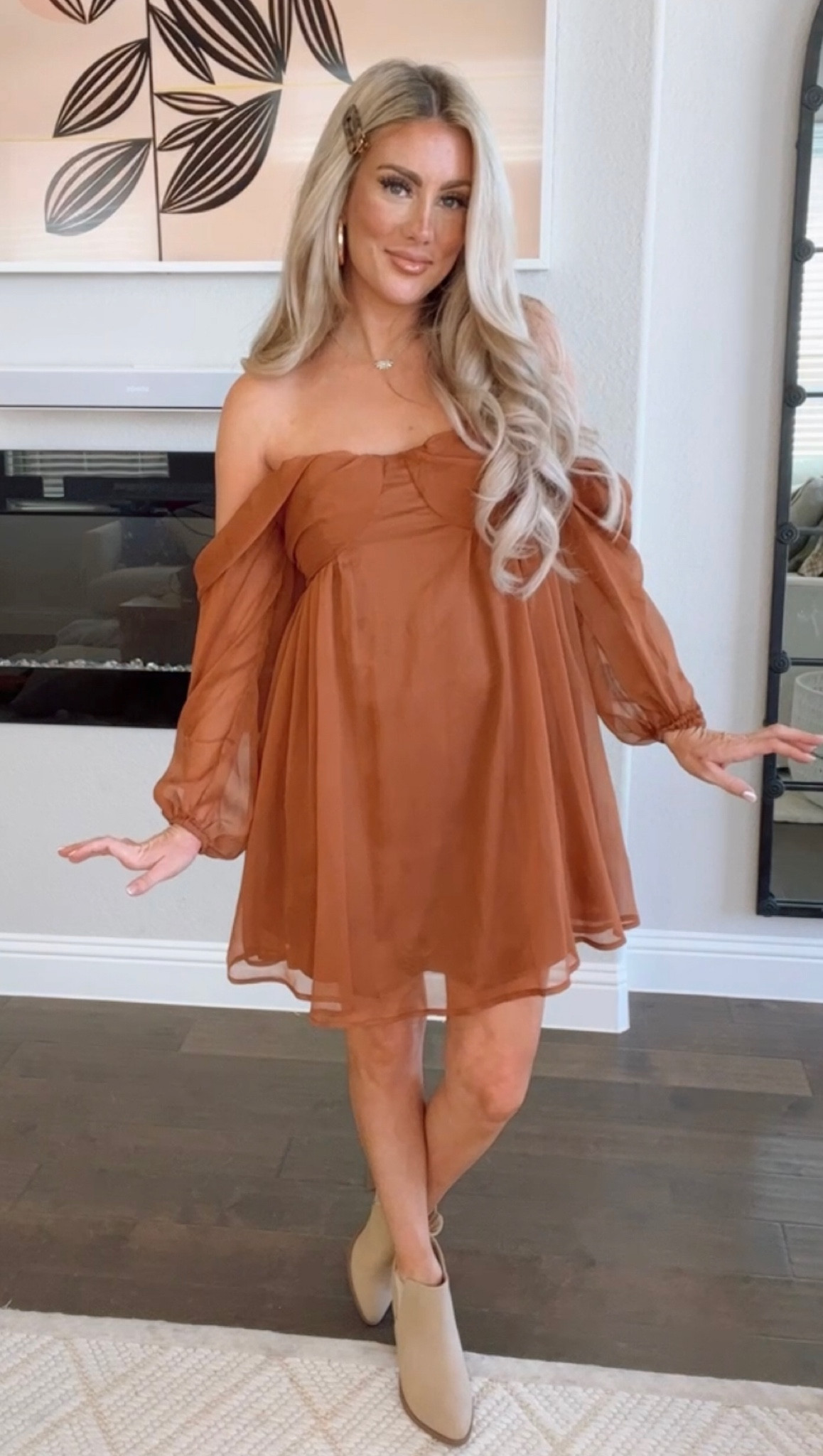 Fall dress, fall style, fall outfit, family photos, fall family photos, fall transitional outfit, loose dress, babydoll dress, brown dress, girly style, flowy dress, post partum style, maternity style 

#LTKbump #LTKstyletip #LTKSeasonal