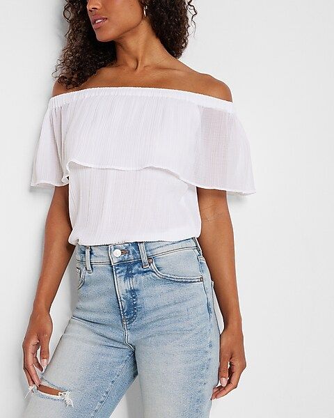 Off The Shoulder Ruffle Overlay Top | Express