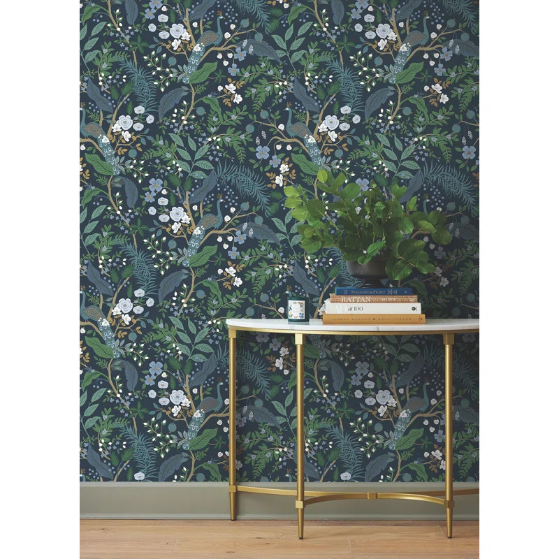 Peacock Garden Navy Peel and Stick Wallpaper | Wayfair North America