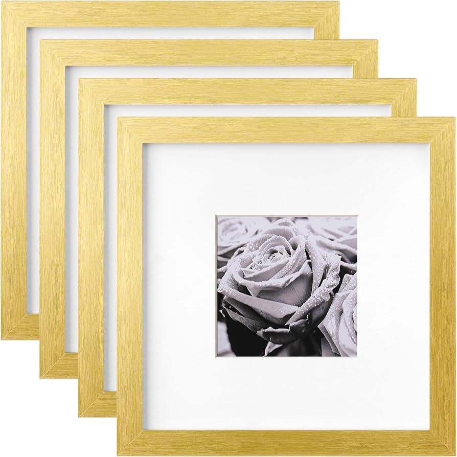 Yaetm 8x8 Picture Frames Gold Set of 4, Square Photo Frame Displays 4x4 with Mat or 8 x 8 without... | Amazon (US)