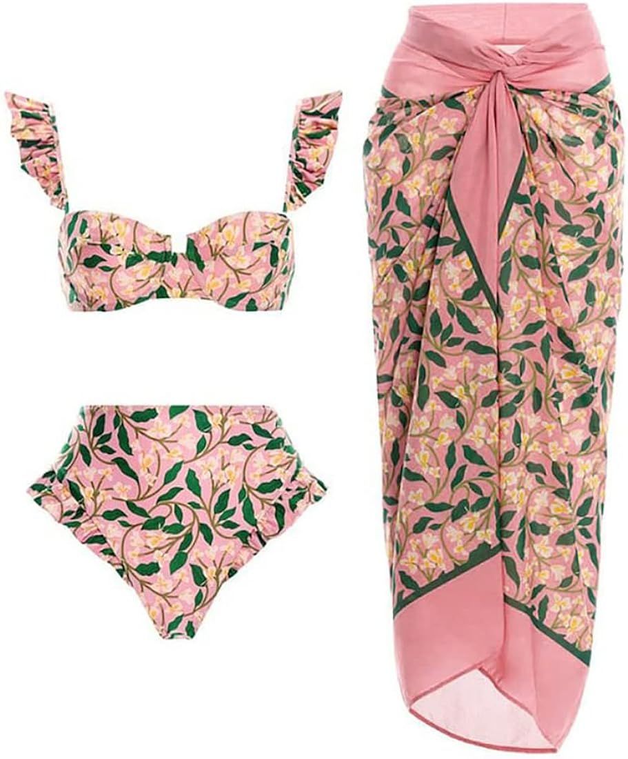 IBAKOM Three Pieces Swimsuits for Women with Matching Wrap Skirt Swim Top Tummy Control Bikin Bottom | Amazon (US)