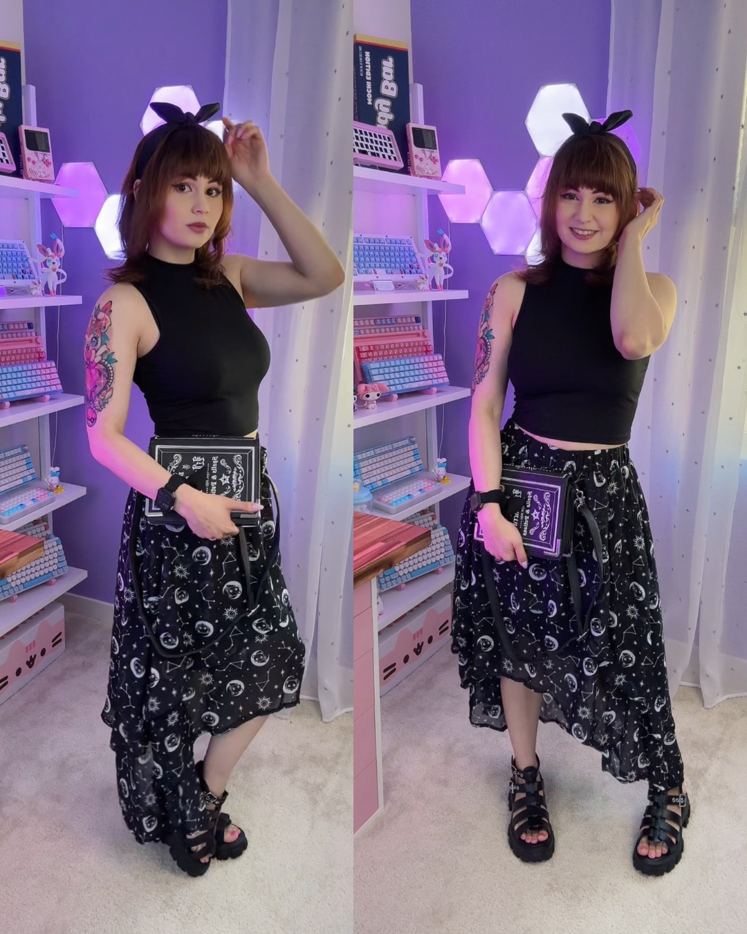 Witchy fall vibes~ 🖤✨ I styled this full black outfit with a Sanrio Chococat skirt, chunky strappy sandals, and a spell book purse for the cozy fall weather leading up to Halloween! 🎃

This look is great for:

- Fall weather layering 🍂
- Halloween events + hangouts 🕸️
- A casual everyday outfit 💕

I’ve linked the full look with accessories + alternatives so you can shop this fit too!

#LTKSeasonal #LTKPetite #LTKHalloween