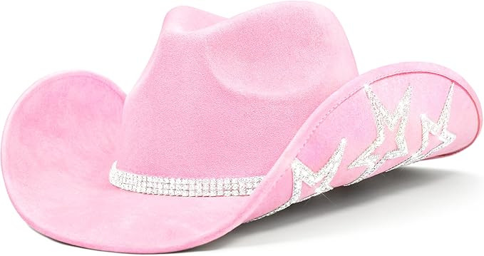 Rhinestone Cowgirl Hat Disco Cowboy Hat Felt Western Nashville Bachelorette Party Hat for Teens a... | Amazon (US)