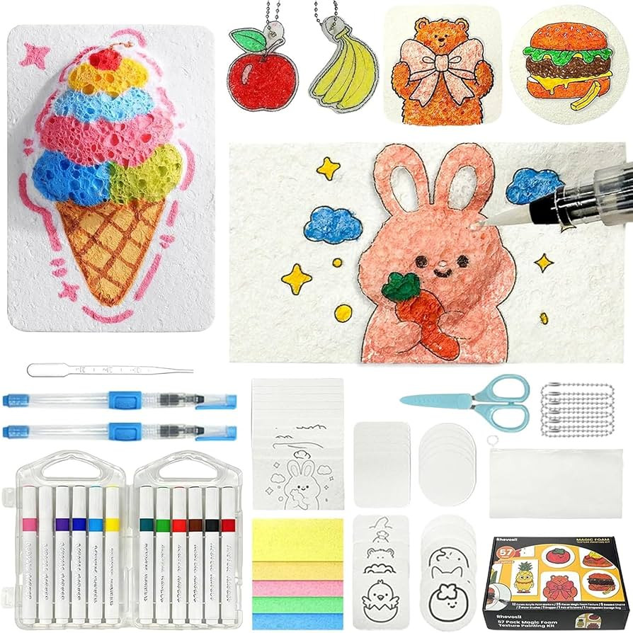 Rhevosil 57 Pcs Magic Foam Texture Painting Kit, Magical 3D Effect Painting Kit, Including 35 Pcs... | Amazon (US)