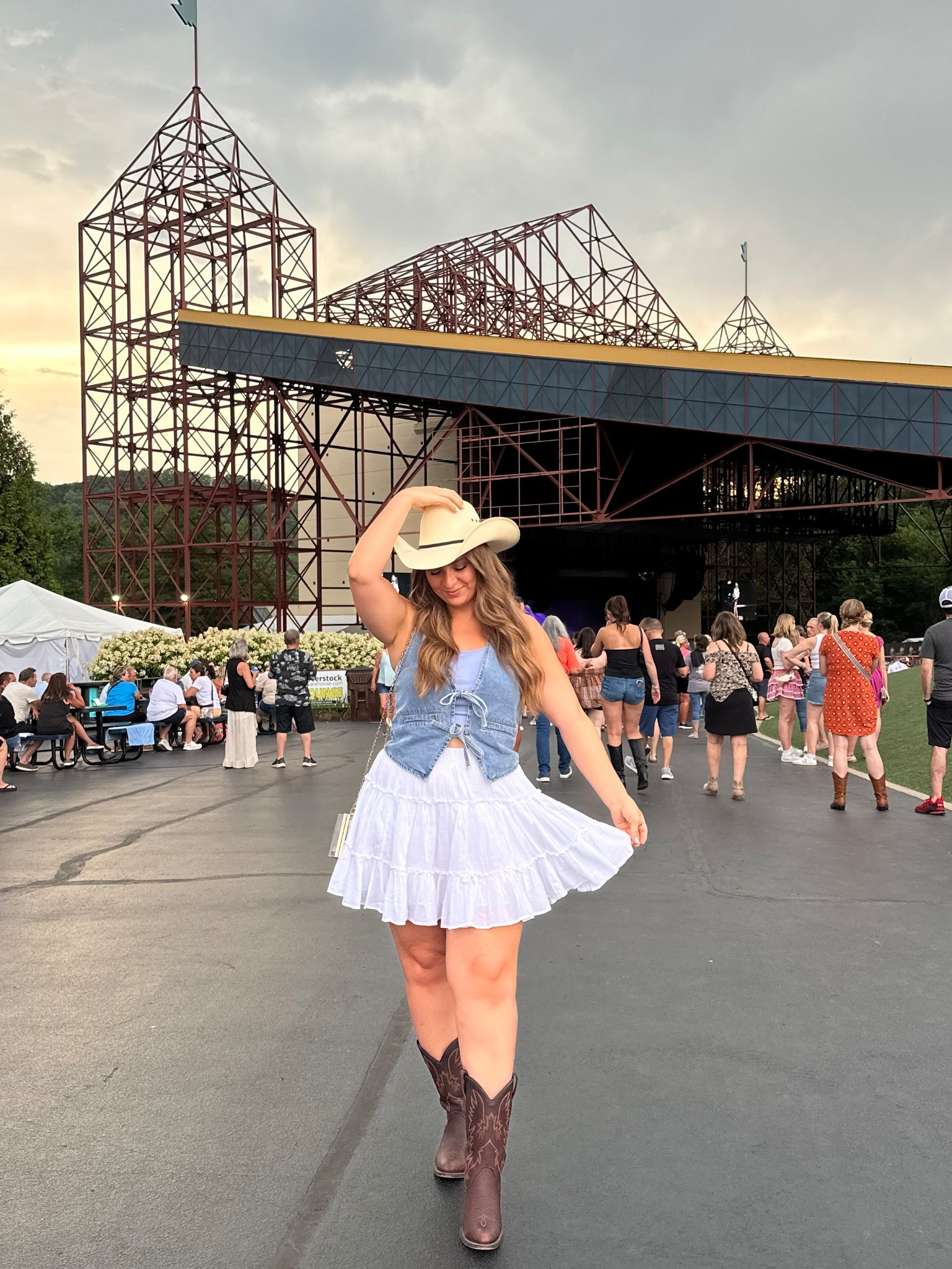 Linking my outfit for the Keith Urban High & Alive tour! My denim vest is from a local boutique, my boots are from one of those boot places in Nashville, and my hat is from Boot Barn (can’t link) but I found a few similar options for you. My skirt is on sale right now and has shorts built in!

#LTKFindsUnder50 #LTKSaleAlert