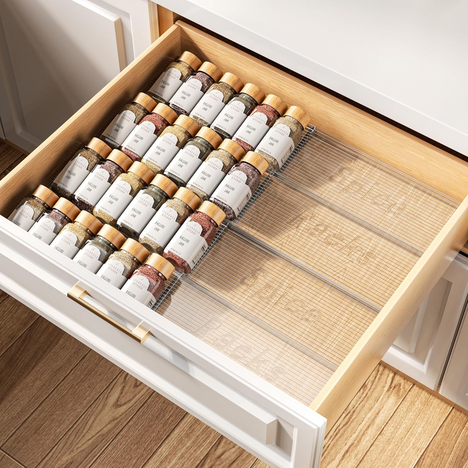 Spice Drawer Organizer, 4 Tier- 4 Pack Clear Acrylic Drawer Seasoning Organizer, Expandable From ... | Amazon (US)