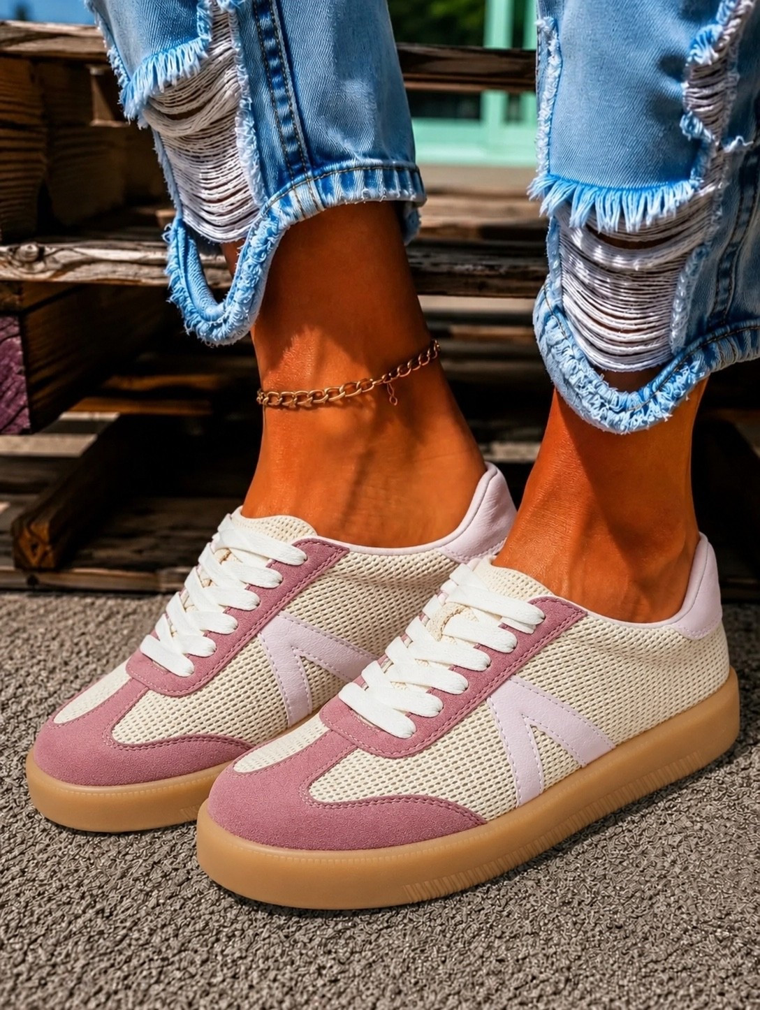 These sneakers are 45% OFF today.  Style now to complete those Summer looks and transition into Fall as that pretty maybe accent will go with those Fall colors too.