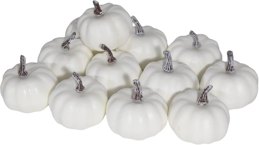 CCINEE 12 PCS Halloween White Artificial Pumpkins, Lifelike Mini Fake 3.1in Rustic Fall Harvest D... | Amazon (US)