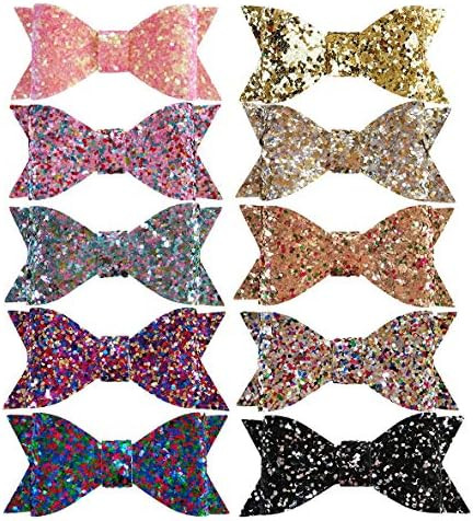 10pcs 2.8 inch Baby Glitter Bows Hair Clips,Toddler Girls Sparkly Small Glitter Hair Bows Hair Acces | Amazon (US)