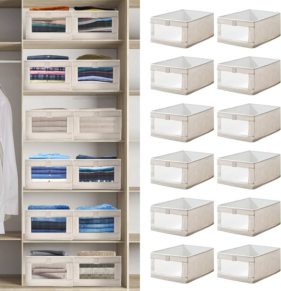 12 Pack Linen Closet Organizers and Storage, Closet Storage Bins Linen Closet Baskets for Closet ... | Amazon (US)