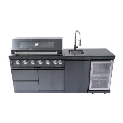 6-Burner 85000 BTU e Stainless Steel Gas Outdoor Kitchen Bar Barbecue Island Grill + Wine Cooler Compact Refrigerator + Rotisserie kit + Countertops + | Wayfair North America