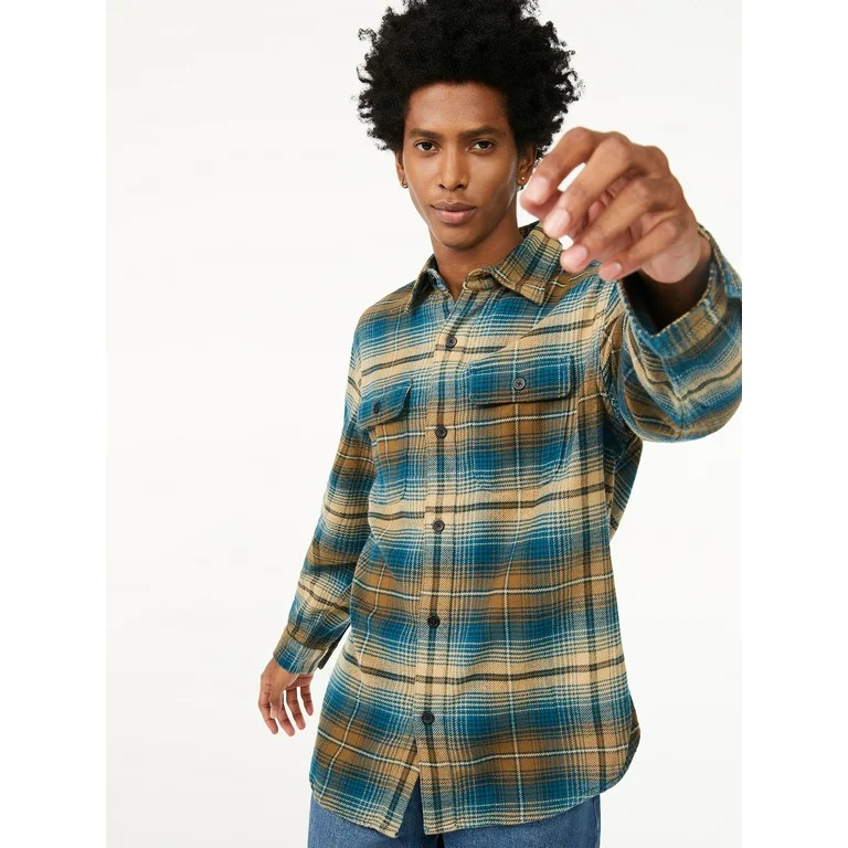 Free Assembly Men's Two-Pocket Flannel Shirt | Walmart (US)